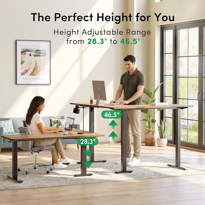 FEZIBO 75" x 63" L-Shaped Standing Desk - Adjustable Corner Desk L Shape, L-Shaped Adjustable Desk with Splice Board, L Shape Standing Desk, Rustic-Brown