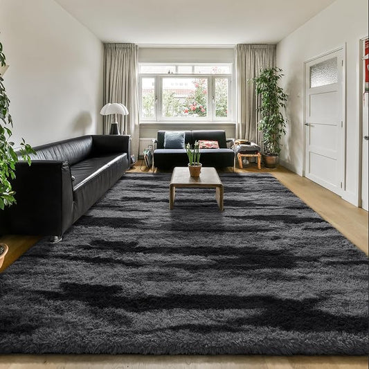 HOMORE 8x10 Area Rug for Living Room, Black and Grey Fluffy Furry Shaggy Rugs for Bedroom, Super Soft and Comfy Carpet for Kids Room, Cute Carpets for Nursery Girls Home Decor