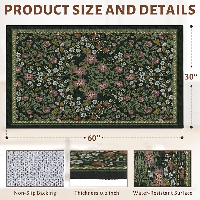 36" x 48" Office Chair Mat for Hardwood & Tile Floors, Desk Chair Mat Under Desk Floor Protector for Rolling Computer Chairs, Non-Slip Low Pile Area Rug for Home Office(Green)