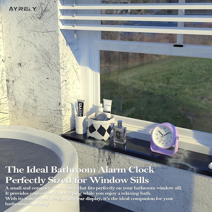 AYRELY® 3.5" Small Analog Travel Alarm Clock, Battery Operated Desk Clock | Cute Table Clock with Light, Adjustable Angle, Bedside, Bedrooms, Kids' Rooms and Living Room Decor (Purple)