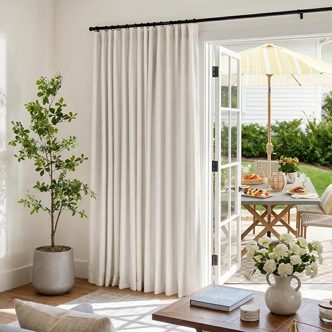 INOVADAY 100% Blackout Curtains for Bedroom, Black Out Curtains 96 Inch Long, Clip Rings Linen Blackout Drapes, Thermal Insulated Room Darkening for Living Room, 1 Panel - Beige,W102xL96