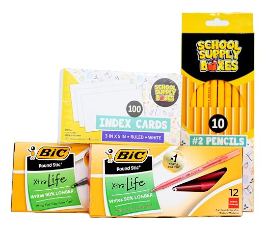 School Supply Boxes | High School Writing Bundle (1 Box) | Back to School Essentials Kit for Students & Teachers | Includes College-Ruled Filler Paper, College-Ruled Notebooks, 12 ct. Pens, & More