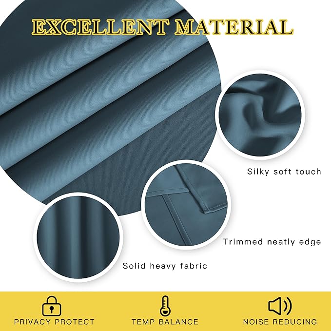 NICETOWN Smoky Blue Blackout Curtains for Bedroom 72 Inches Long, Thermal Insulated Room Darkening Grommet Window Curtains for Living Room Nursery, 66 inch x 72 inche, 1 Panel