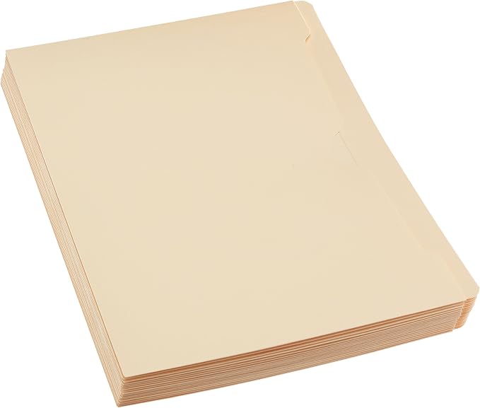 Amazon Basics File Jackets for Organizing Documents, Reinforced Straight-Cut Tab, Flat-No Expansion, Letter Size, Manila, 200-Pack