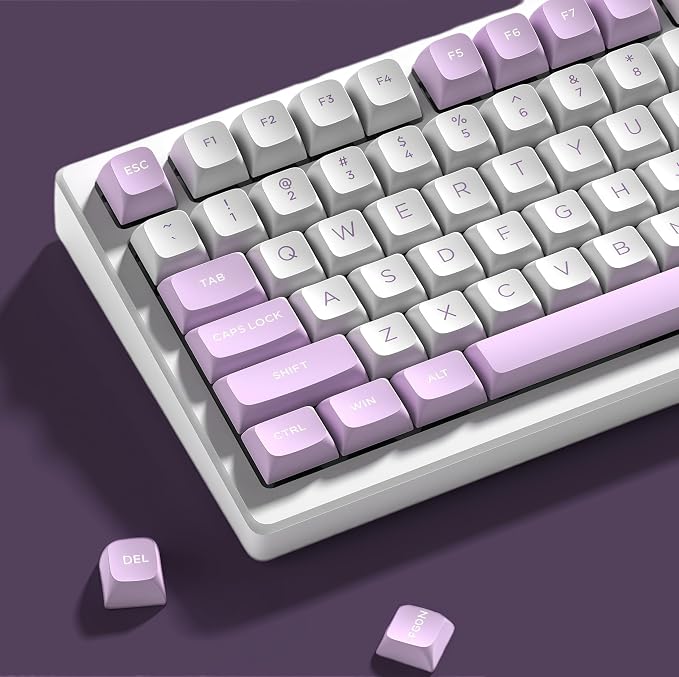 dagaladoo Keyboard keycaps Set, Double Shot PBT keycaps,Cherry Profile Custom Key caps 60 65 75 100 Percent for Cherry-mx Full Size Retro Mechanical Keyboard,White/Purple