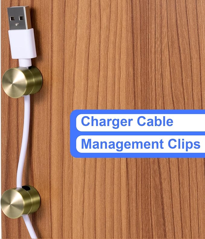 SmallCat 5 Sets Charger Holders for Cords, Antique Copper Color Adjustable Cable Anchor Holders, Adhesive Metal Cord Clips, Cable Management Wire Organizers for Desk, Office, Nightstand