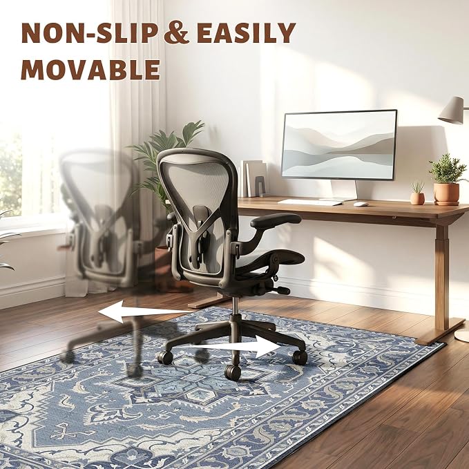 36" x 48" Office Chair Mat for Hardwood & Tile Floors, Desk Chair Mat Under Desk Floor Protector for Rolling Computer Chairs, Non-Slip Low Pile Area Rug for Home Office(Blue)