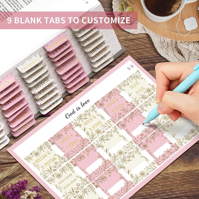 Bible Tabs for Women & Men, Bible Tabs for Study Bible, Large Print Bible Tabs for Easy Navigation, Bible Index Tabs, 66 Tabs Old & New Testament, Extra 9 Blank Tabs - Sketch Floral