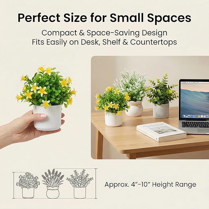 AUUGUU Small Artificial Potted Plants for Desk Decor, Mini Fake Plants for Bathroom, Office Desk Decor, Shelf Home Decor, Realistic Faux Greenery Indoor