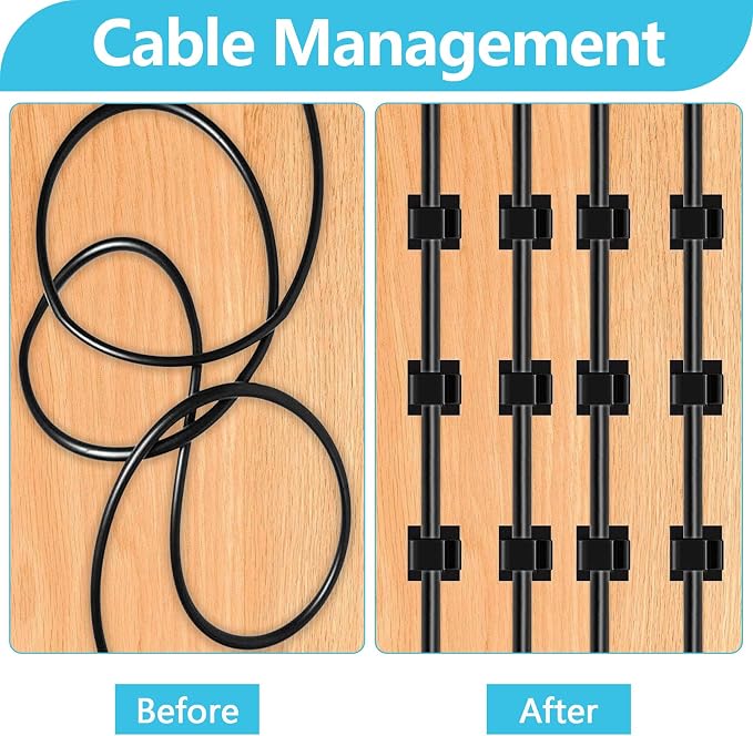 Abnii 100PCS Adhesive Cable Clips, Cord Wire Organizer, Black, Small | Cable Staples Outdoor Strong Cord Management Clips for Christmas Lights, String Lights, Fairy Lights, Dash Cam, Wall, Desk