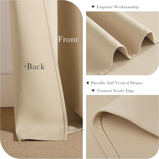 PONY DANCE Extra Long 75% Blackout Curtains 108 inches Long for Bedroom, 9 FT Rod Pocket Back Tab Room Darkening Floor to Ceiling Drapes for Living Room Windows, W 52 x L 108 inch, Beige, 2 Panels