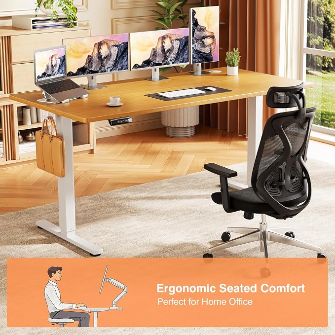 Sweetcrispy Electric Standing Desk Adjustable Height, 55x24 Inch Sit Stand Up Home Office Desks Computer Workstation PC Work Table with 3 Memory Preset Splice Wood Board Metal Frame, Oak