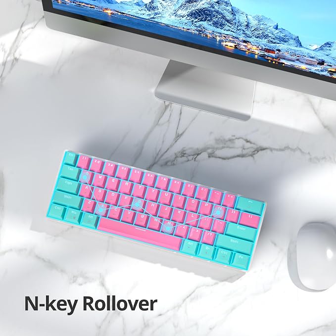60 Percent Gaming Keyboard Mechanical with Linear Red Switch, 60% Wired Ultra-Compact Mini Keyboard LED with PBT Keycaps for Ps4/Ps5/Xbox（61 Miami）