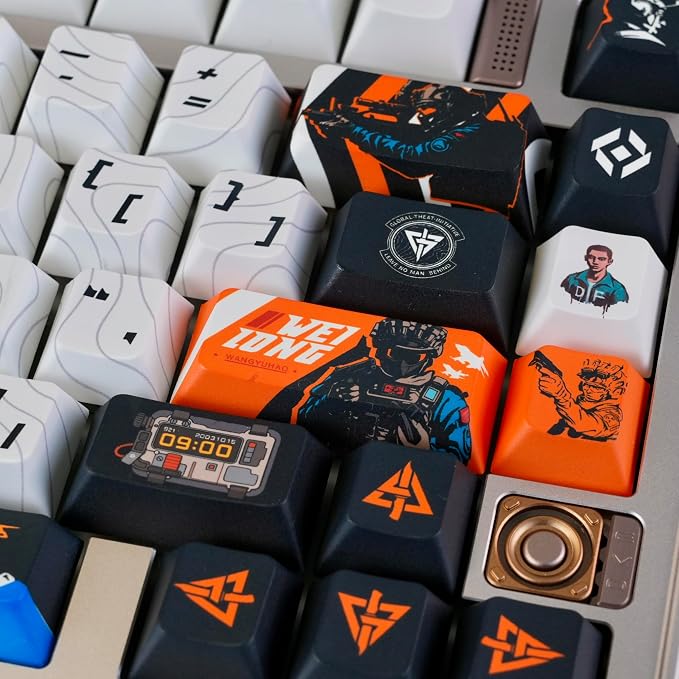 Custom PBT Keycaps, Black White Anime Style Cherry Profile Dye Sublimation 130 Keys Manga Keycap Set for Mechanical Keyboard 61/64/75/84/87/104/108 Layout