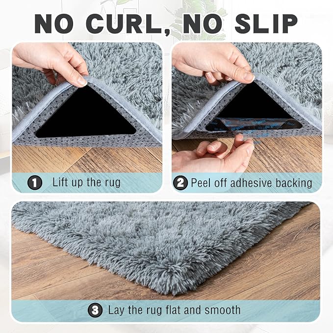 3x5 Area Rug for Bedroom, Grey Rugs for Living Room Nursery Kids Room Dorm Home Decor Aesthetic, Fluffy Shaggy Rug with 4 Anti-Slip Carpet Tapes