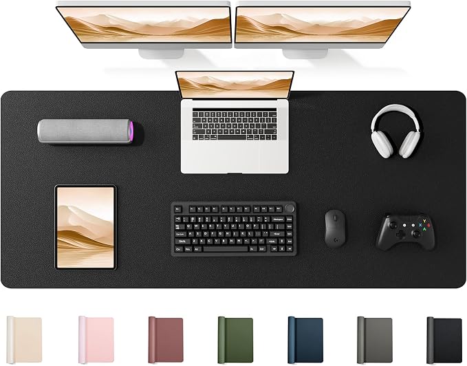 YSAGi 55" x 17" Large PU Leather Desk Mat for Keyboard and Mouse - Waterproof Non-Slip Desk Pad Protector for Office, Home, Writing Desk, Black