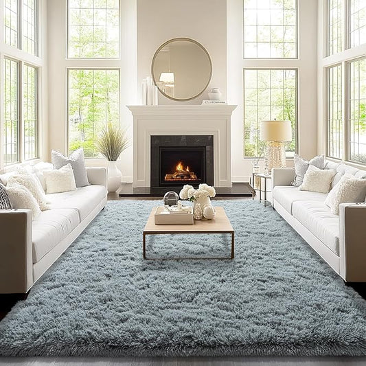 9x12 Area Rugs for Living Room, Grey Fluffy Shaggy Rug Soft Carpets, Big Rugs for Bedroom Nursery Kids Room Dorm Home Decor Aesthetic