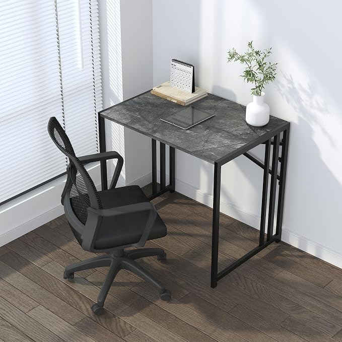 Lutown-Teen Small Folding Computer Desk 32 inch, Writing Gaming Computer Desk for Small Spaces, No Assembly Required Office Desk, Grey