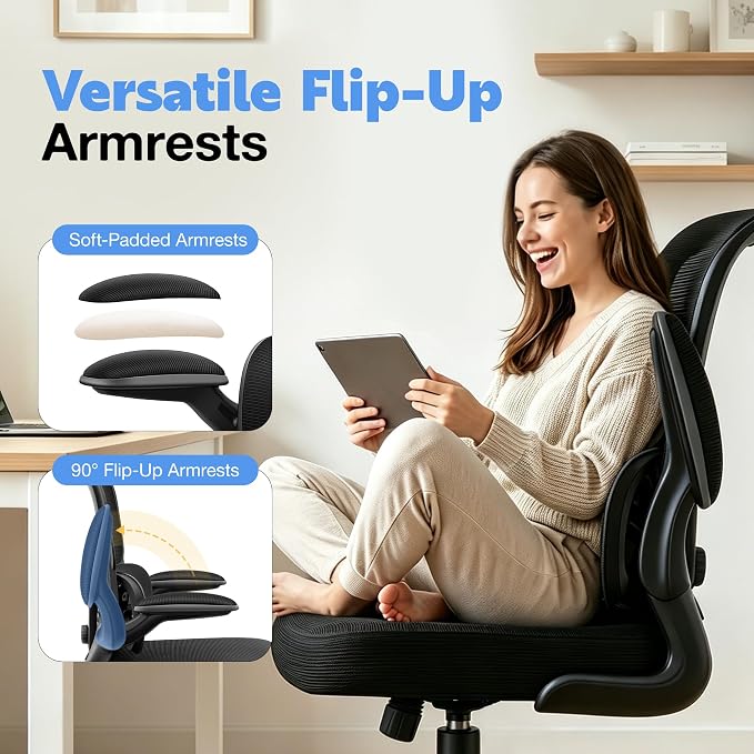 ALLGOD Ergonomic Office Chair, Breathable Mesh Ergonomic Desk Chair with Adjustable Lumbar Support, Flip-up Armrests, Computer Chairs Comfortable for Home, Office, Work, 300lbs, Black (8Pack)