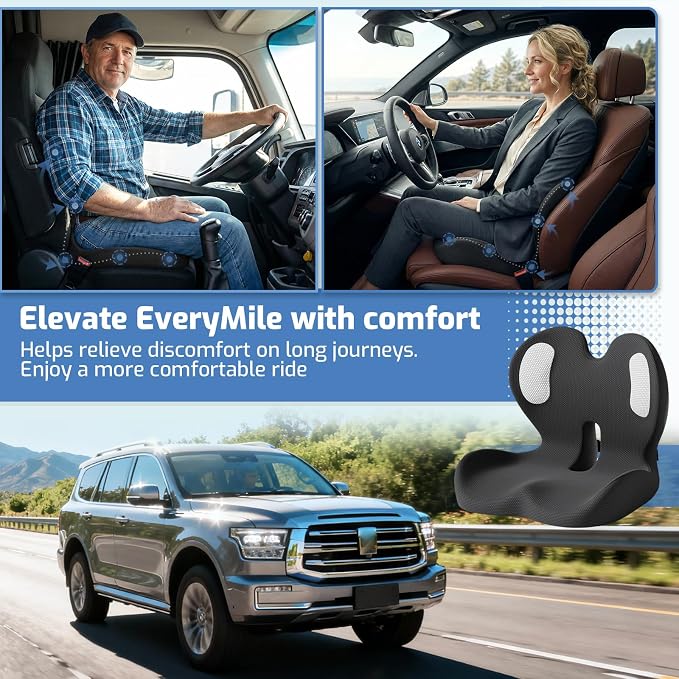 Seat Cushion,Memory Foam Chair Cushion for Office and Car,Ergonomic Coccyx Seat Cushion for Tailbone,Sciatic Nerve,Lower Back Pressure Relief,Lumbar Support Pilow for Office,Car,Truck,Desk Chair