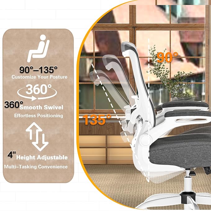 Ergonomic Office Chair for Long Hours, Adjustable Padded Lumbar Support for Lower Back Relief, 330 lb Capacity, Comfortable Computer Desk Chair for Home Office, Work & Study