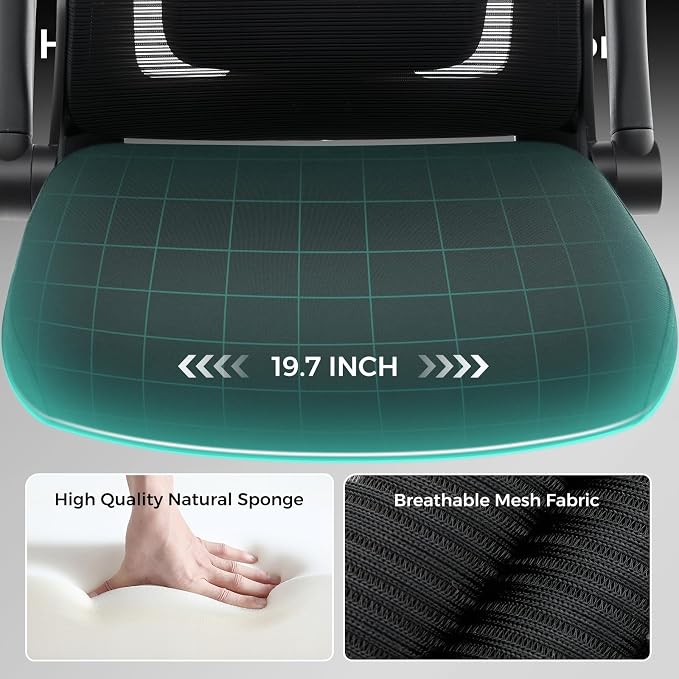 Office Chair,Ergonomic Mesh Computer Desk Chair,Black | 2D Adjustable Lumbar Support,3D Headrest,Adjustable & Flip-Up Armrests,Rolling,Tilting,Swivel,High Back,Executive PC Chair