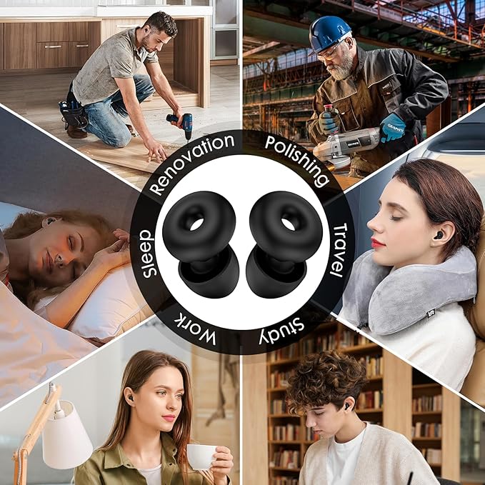 Ear Plugs for Sleeping Noise Cancelling -30dB,Reusable Ear Plugs for Sleeping,Travel,Hearing Protection Concert, 2-Pack Silicon EarPlugs with 8 Pairs EarTips for Noise Reduction (White & Black)
