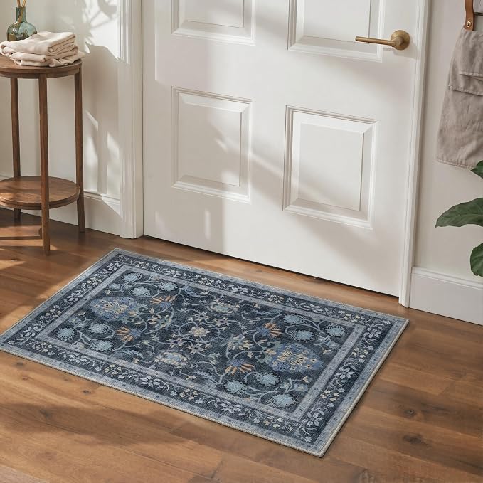 GENIMO Kitchen Rug Sets of 2, Non-Slip Washable Low-Pile Kitchen Mats for Floor, Waterproof Kitchen Runner Rug, for Hallway, Laundry, Sink, Entryway, Bathroom, 20"x32"+20"x48", Navy Blue