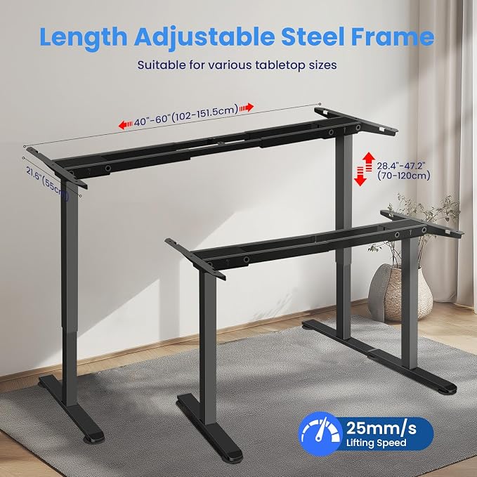 Dual Motor Electric Standing Desk Frame,Compatible Desktop Size 48″-78″ and 264 lbs Weight Capacity,Memory Controller Height Adjustable Frame,Black Frame Only