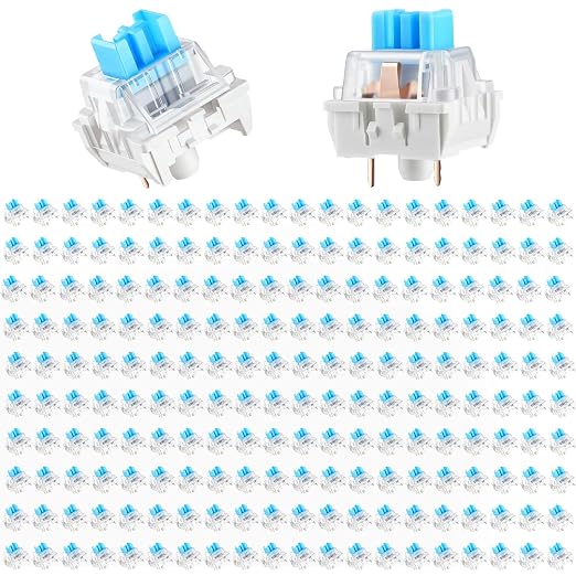 Leezmark 200 Pcs 3-PIN Blue Mechanical Keyboard Switches, Clicky Tactile Key Switches for Most Gaming Keyboards, 3D Prints Fidget, Dustproof Replacement Keys