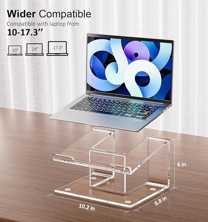 FUCDTEFC Acrylic Laptop Stand for Desk, Laptop Riser for 10-17.3 Inch Laptops, Ergonomic Computer Stand Holder Compatible with Macbooks and Notebooks | Ergonomic Computer Stand Holder, Compatible with Macbooks and Notebooks, Clear
