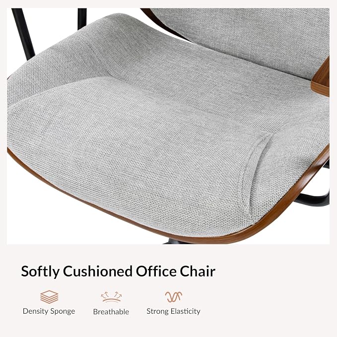 Modern Ergonomic Office Chair with Wood Frame & Metal Base, Swivel Home Office Desk Chairs with Adjustable Height, Comfy Upholstered Computer Chair, Grey
