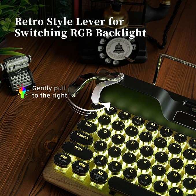 7KEYS Retro Typewriter Mechanical Gaming Keyboard, Vintage Style Computer Keyboard with Wireless Bluetooth5.0/Wired/2.4G, True RGB Backlight, Compatible with PC/Laptop/Tablet/Phone