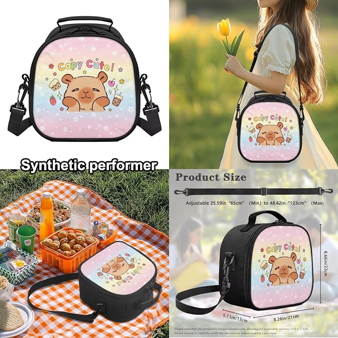 WELLFLYHOM Capybara Milk Tea Backpack for School Kids Girls 7-8 4PCS Book Bag with Lunch Bag Pencil Case Waterbottle Sleeve Back to School Supplies