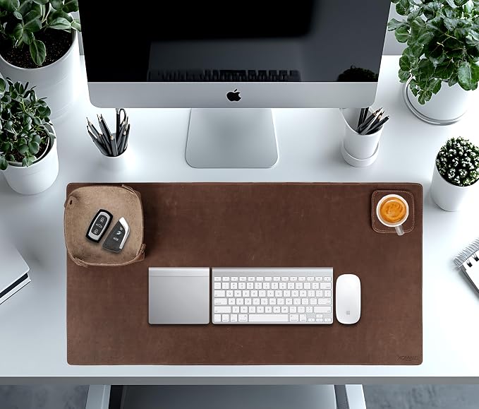 Premium Buffalo Leather Desk Mat Set – Large Office Desk Pad with Organizer Tray & Coasters, Non-Slip Workspace Protector, Elegant Desk Accessories for Home Office & Professionals