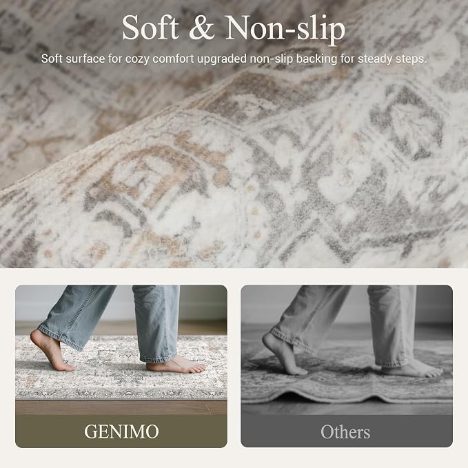 GENIMO Kitchen Rugs Non Slip Washable, 2PCS Kitchen Mats for Floor, Cushioned Standing Mat, Kitchen Runner Rug Floor Mat for Kitchen Decor, Laundry, Sink, Home, 20"x32"+20"x48", Light Taupe Brown