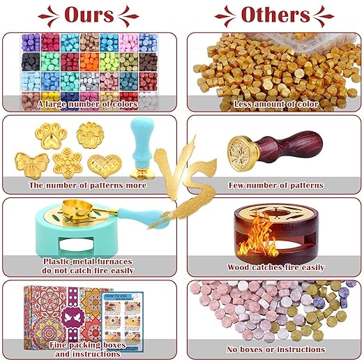 Upgraded Wax Seal Stamp Kit, Anezus 790pcs Sealing Stamp Kit with Wax Seal Beads, Stamps, Warmer, Vintage Envelopes, and Gift Box for Letter Sealing, Invitation Cards, Craft Decoration