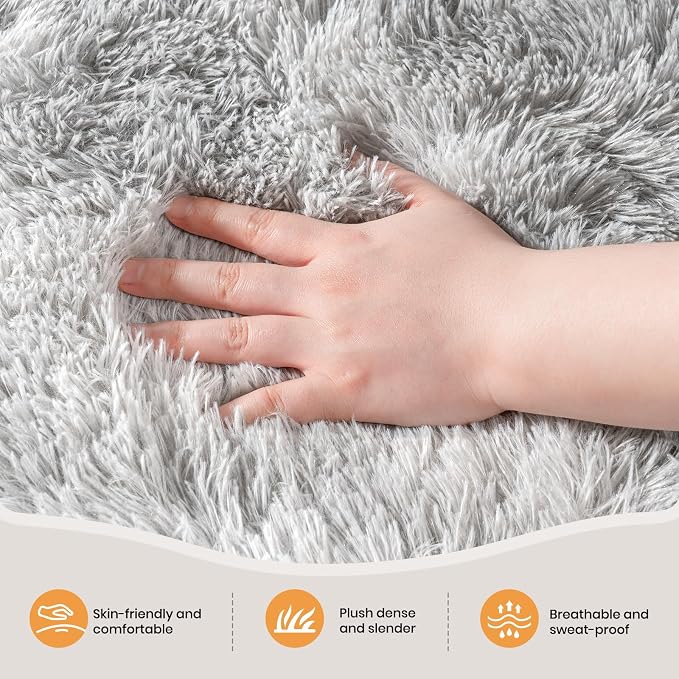 Zentavio Grey and White Area Rugs for Living Room Large Men Room Carpet 8x10 Bedroom Fluffy Furry Shag Aesthetic Plush High Pile Floor Rug for Kids Room Dorm Home Decor Tie-Dyed