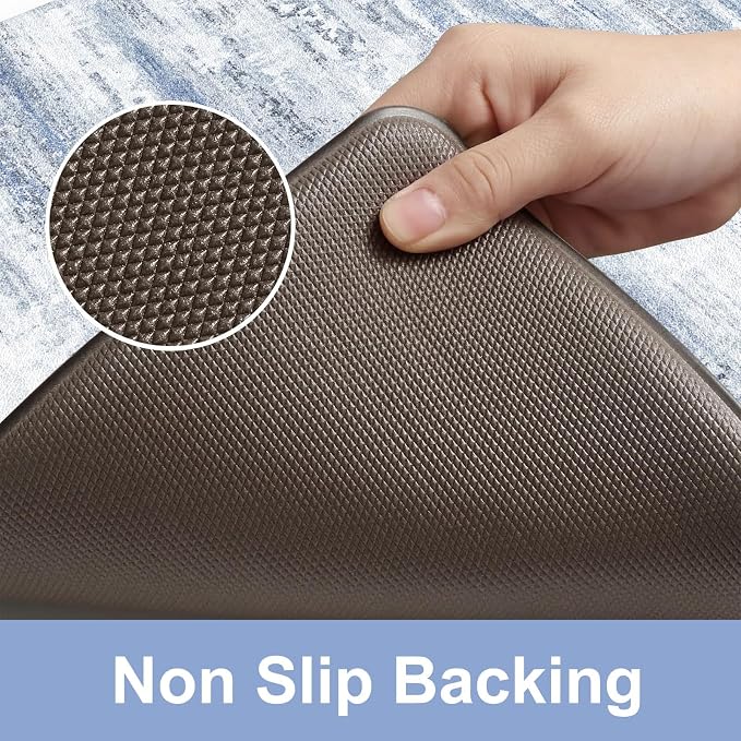 KIMODE Kitchen Mats for Floor, Abstract Kitchen Rugs Sets of 2, Anti Fatigue Mats for Kitchen Floor, Cushioned Comfort Kitchen Floor Mats for Sink Laundry Desk Multi-Blue 17"x59"+17"x29"