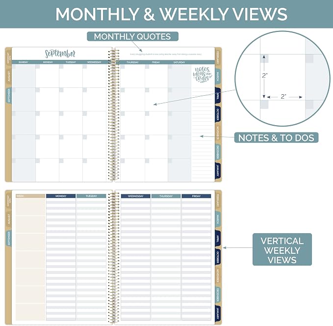bloom daily planners Undated Academic Year Teacher Planner & Calendar - 7 Period Lesson Plan Organizer Book with Frosted Cover (9" x 11") (Interchangeable Cover)