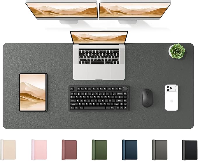YSAGi 47.2" x 17" Large PU Leather Desk Mat for Keyboard and Mouse - Waterproof Non-Slip Desk Pad Protector for Office, Home, Writing Desk, Dark Grey
