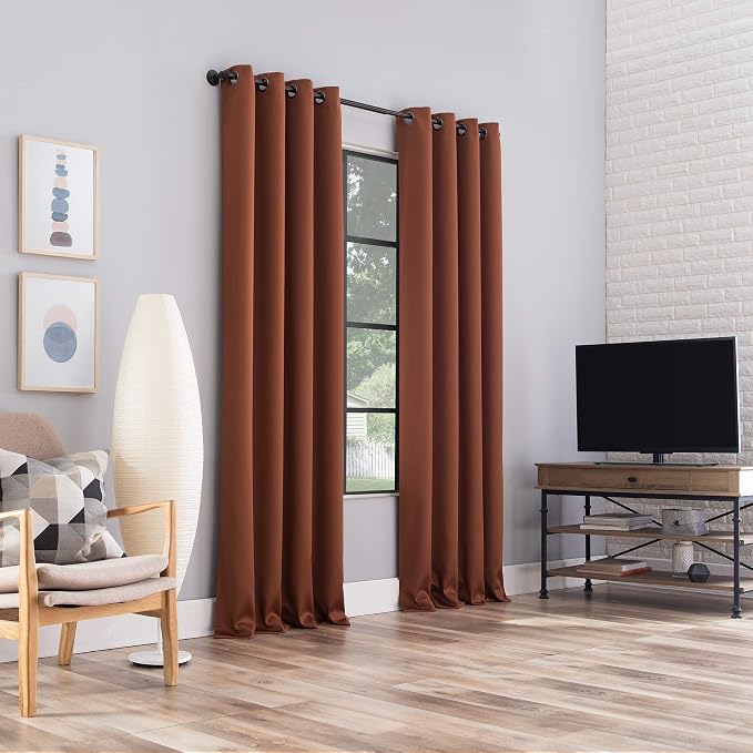 Sun Zero Nordic 2-pack Theater Grade Extreme 100% Blackout Grommet Curtain Panel Pair, 52" x 63", Terracotta