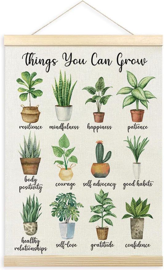 TLESKE Mental Health Wall Art Poster, Things You Can Grow Motivational Wall Decor Hanging Poster with Hanger Frame for Therapy Office Classroom, Inspirational Wall Prints Picture Framed Banner, 12x16