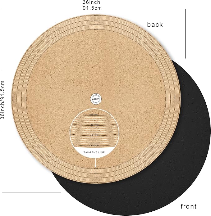 MAIDERN 36 Inch Round Cork & Leather Table Pad Protector, Cuttable Size (30-36 Inch), Trimmable Dining Table Mat, Heat Resistant/Non-Slip Table Cover for Kitchen, Office, or Restauran (Black)