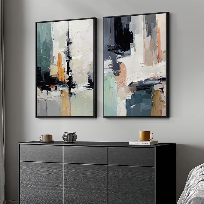 Large Framed Colorful Abstract Wall Art for Living Room, Set of 2 Canvas Prints Paintings Artwork for Walls, Modern Bright Multicolor Pictures for Hallway Bedroom Office Wall Decor 24x36
