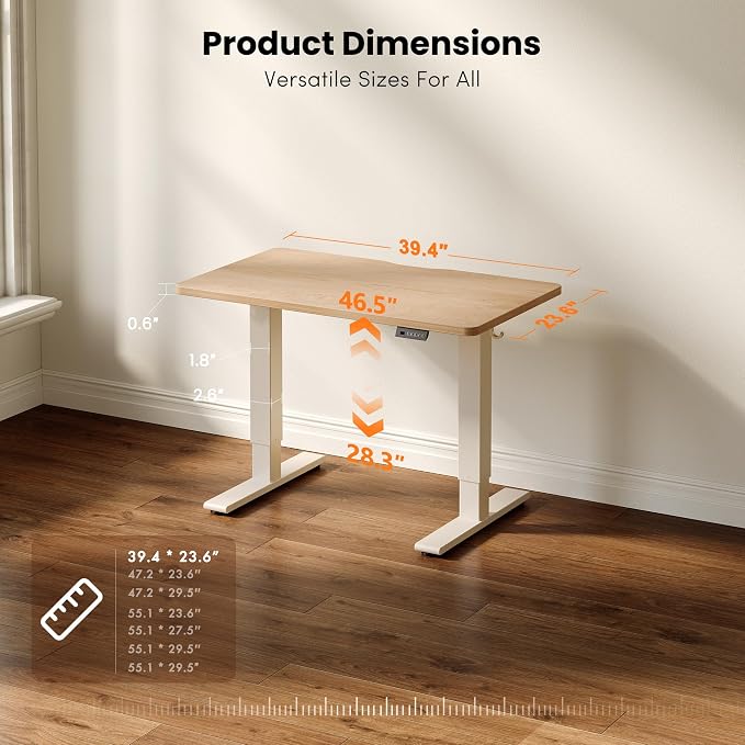 CubiCubi Electric Standing Desk 40 x 24 Inch, Height Adjustable Sit Stand Desk with Memory Presets, Splice Desktop Computer Desk for Home Office, White Frame/Nature Top