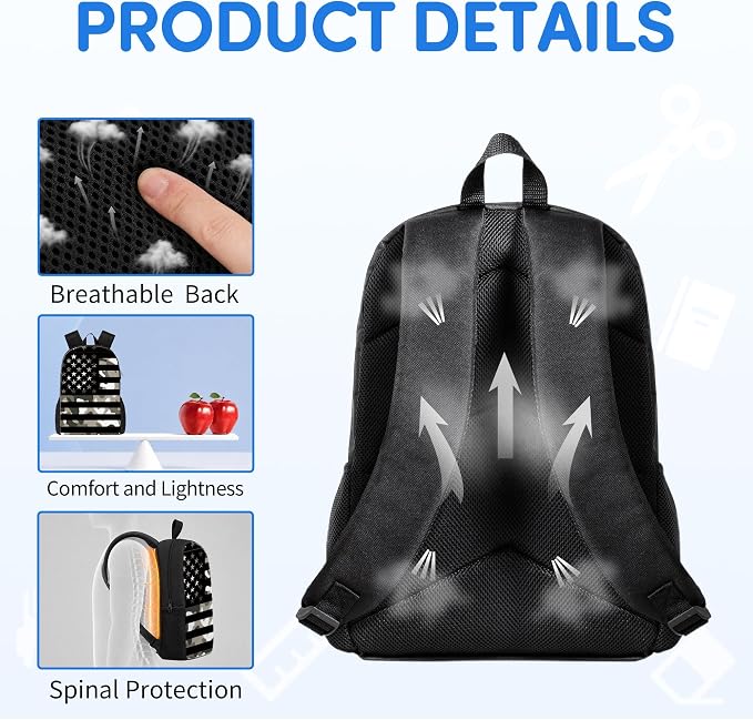 3PCS Camouflage flag Backpack for Boys Girls Teens, School Backpack with Lunch Box Pencil Case for Elementary Middle High Students, 17 Inch Lightweight Bookpack 3 in 1 Set Back to Shool for Kids