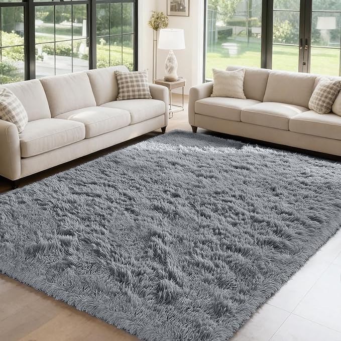 yongyangjuxin Fluffy Rug Shag Area Rug, Light Grey 9x12 Area Rugs for Living Room, Large Shag Area Rugs for Bedroom Room Home Decor, Upgrade Anti-Skid Rectangular Fuzzy Rugs