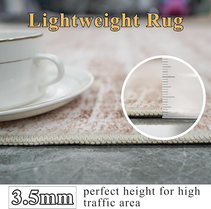 Living Room Area Rugs 9x12: Abstract Washable Rug for Dining Room Non-Slip Low Pile Carpet for Bedroom Ultra Thin Soft Stain Resistant Indoor Floor Mat for Household Women Aged 35-45 9x12 Beige Brown