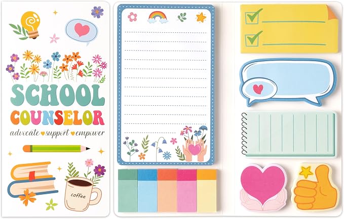 B1ykin Cute Sticky Notes Set - School Counselor Advocate Support Empower Self-Stick Notes Pad, 550 Sheets Writing Memo Pages Sticky Notepad for Teacher Appreciation Gifts Office (School Counselor)